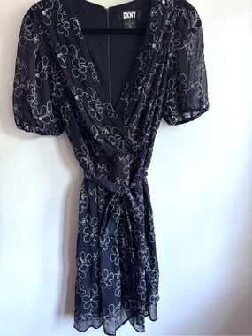 DKNY Navy Floral Wrap Dress